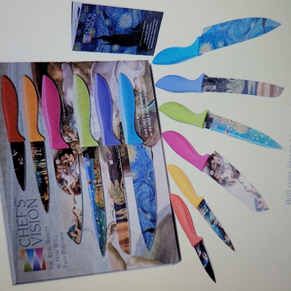 Chef's Vision Masterpiece 6 pc color knife set art lovers stainless steel New… - Picture 2 of 9